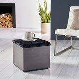 Storage Cube Organizer Ottoman - Faux Wood Frame - Upholstered Velvet Lid - Modern Glam - NH999603