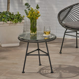 Outdoor Woven Faux Rattan Side Table with Glass Top - NH761903