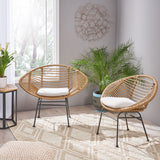 Indoor Woven Faux Rattan Chairs with Cushions (Set of 2) - NH682903