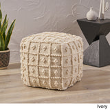 Boho Wool and Cotton Ottoman Pouf - NH903903