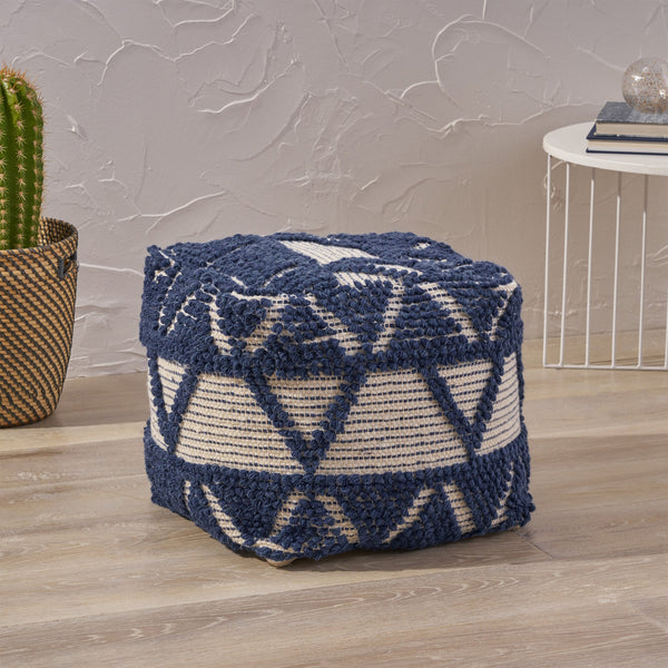 Boho Wool and Cotton Ottoman Pouf - NH113903