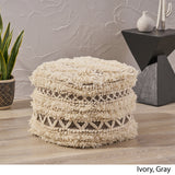 Boho Wool and Cotton Ottoman Pouf - NH313903