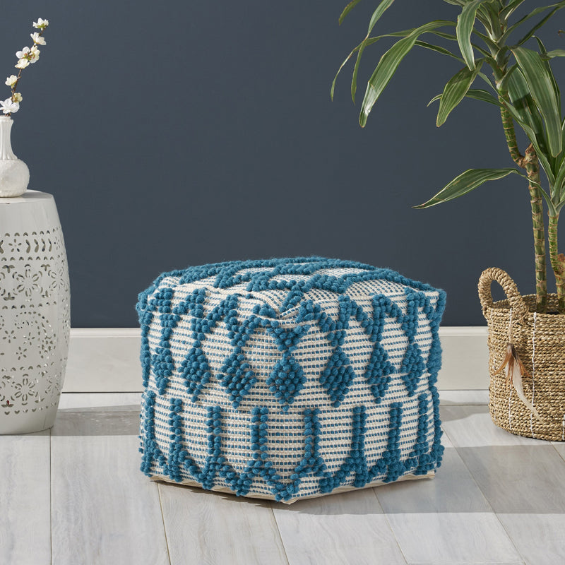 Boho Wool and Cotton Ottoman Pouf - NH413903