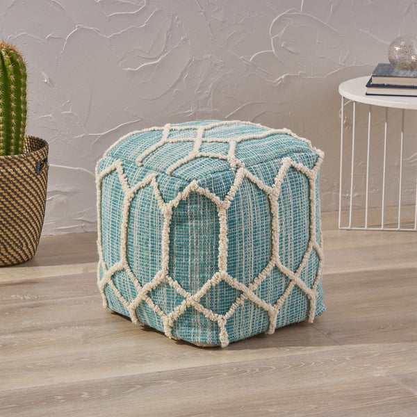 Boho Wool and Cotton Ottoman Pouf - NH613903