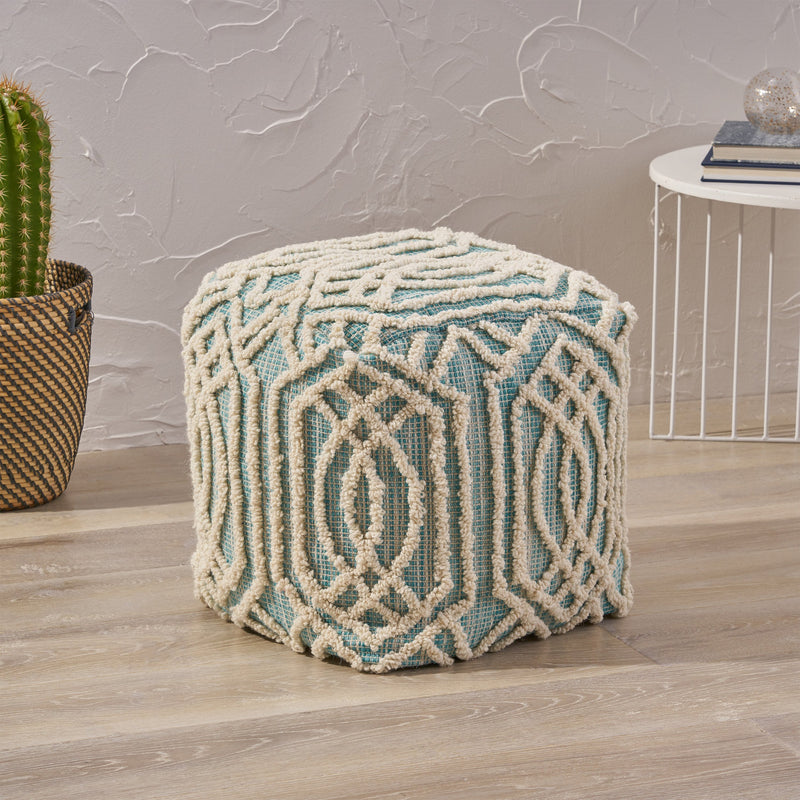 Boho Wool and Cotton Ottoman Pouf - NH813903