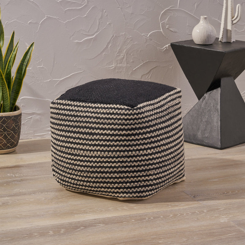 Boho Wool and Cotton Ottoman Pouf - NH623903