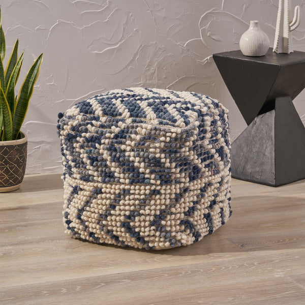 Boho Wool and Cotton Large Ottoman Pouf - NH133903