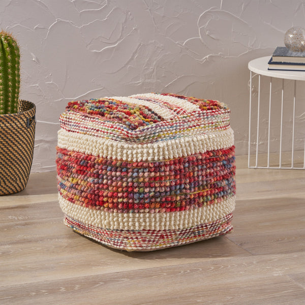 Boho Wool and Cotton Ottoman Pouf - NH043903