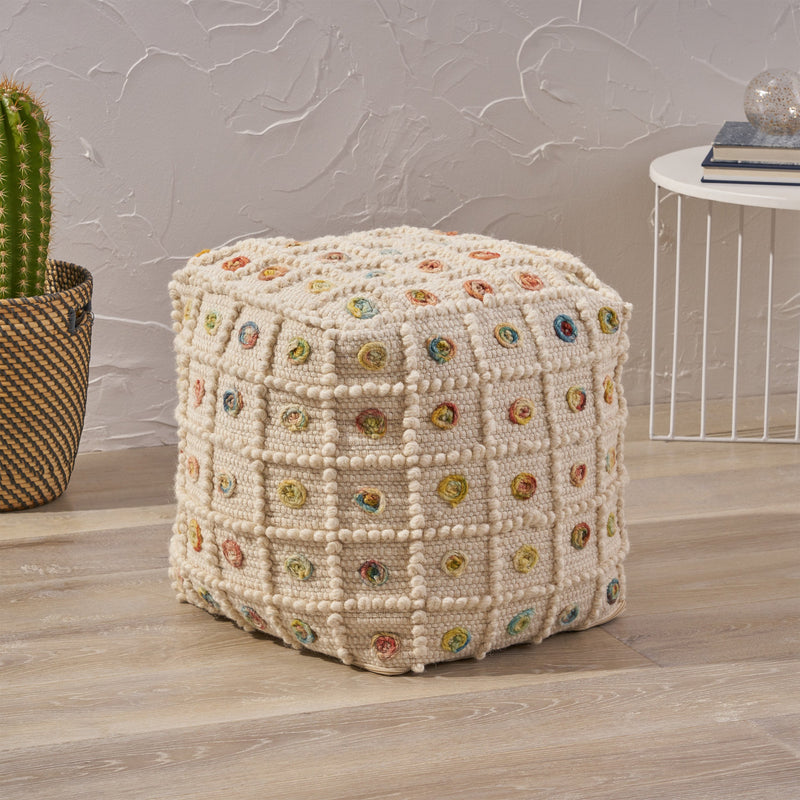 Boho Wool and Cotton Ottoman Pouf - NH143903