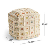 Boho Wool and Cotton Ottoman Pouf - NH143903