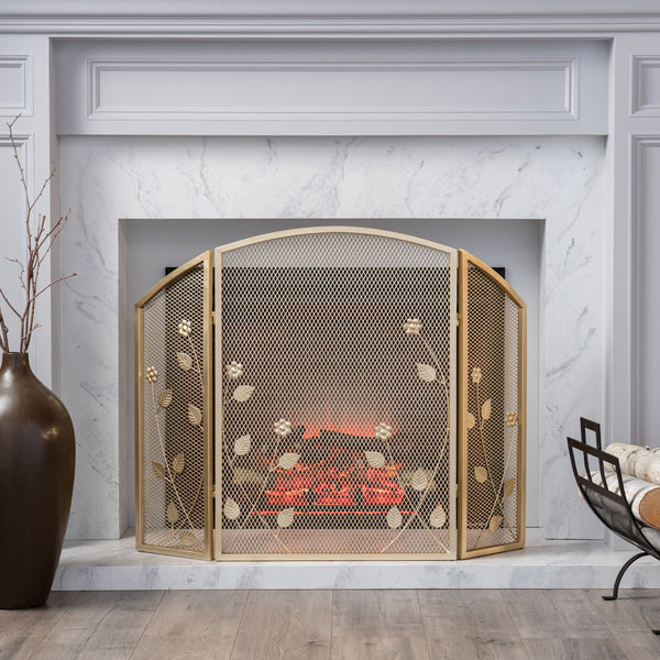 Modern Iron Firescreen with Leaf Accents - NH821903