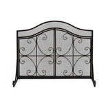 Modern Three Panel Iron Firescreen with Door - NH131903