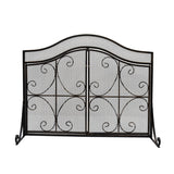 Modern Three Panel Iron Firescreen with Door - NH131903