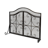 Modern Three Panel Iron Firescreen with Door - NH131903