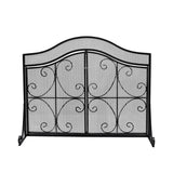 Modern Three Panel Iron Firescreen with Door - NH131903