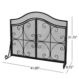 Modern Three Panel Iron Firescreen with Door - NH131903