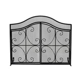 Modern Three Panel Iron Firescreen with Door - NH131903