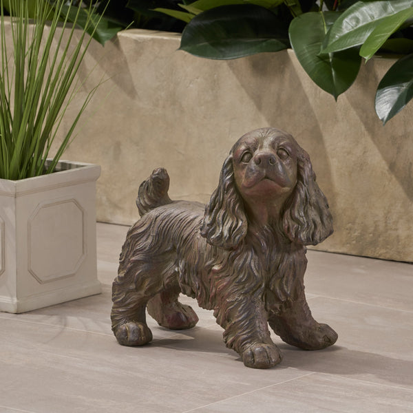 Outdoor Cocker Spaniel Dog Garden Statue, Brown Finish - NH652903