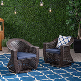 Patio Swivel Chair, Wicker with Outdoor Cushions, Multi-Brown, Navy Blue - NH231703