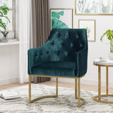 Modern Tufted Glam Accent Chair with Velvet Cushions and U-Shaped Base - NH859803