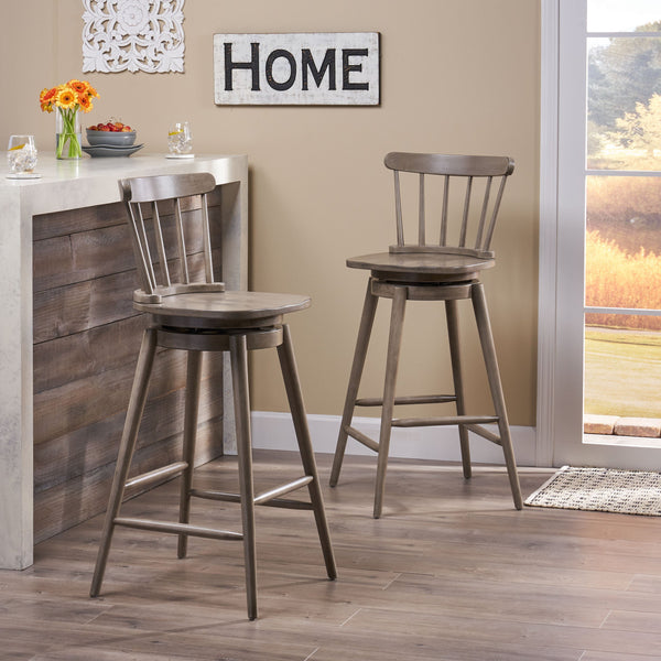 Farmhouse Spindle Back 30" Rubberwood Swivel Barstools (Set of 2) - NH882903