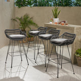 Outdoor Wicker Barstools with Cushions (Set of 4) - NH950013