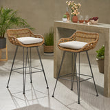 Outdoor Wicker Barstools with Cushions (Set of 2) - NH389903