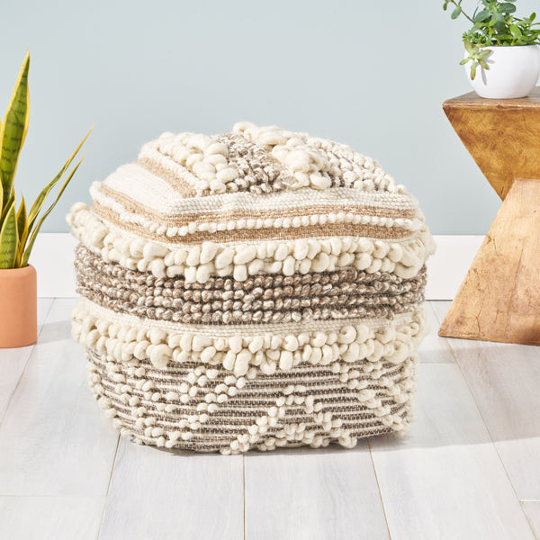 Wool and Cotton Pouf Ottoman - NH458903