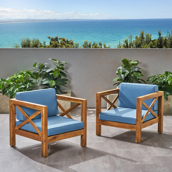 Outdoor Acacia Wood Club Chairs with Cushions (Set of 2) - NH673803