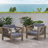 Outdoor Acacia Wood Club Chairs with Cushions (Set of 2) - NH673803