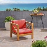 Outdoor Acacia Wood Club Chair with Cushion - NH853803