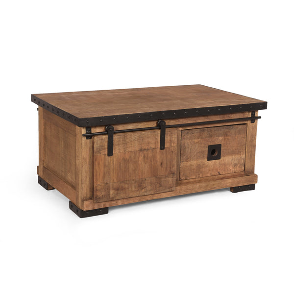 Modern Industrial Mango Wood Coffee Table, Natural Finish and Black - NH792013