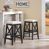 Contemporary Farmhouse Upholstered Fabric Barstools (Set of 2) - NH835903