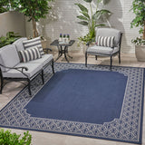 Outdoor Border Area Rug, Navy and Ivory - NH155803