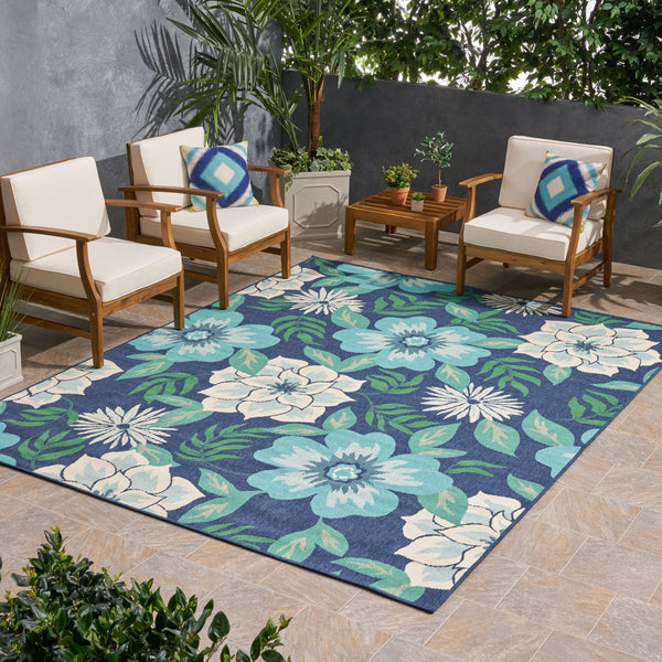 Outdoor Floral Area Rug, Blue and Green - NH165803