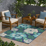 Outdoor Floral Area Rug, Blue and Green - NH165803