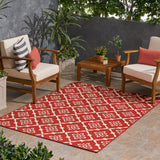 Outdoor Trellis Area Rug, Red and Ivory - NH565803