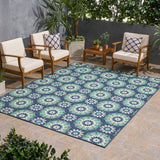 Outdoor Medallion Area Rug, Navy and Green - NH765803