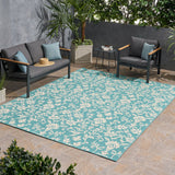 Foam Outdoor Botanical Area Rug, Blue and Ivory - NH775803