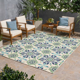 Outdoor Medallion Area Rug, Ivory and Blue - NH975803