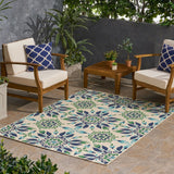 Outdoor Medallion Area Rug, Ivory and Blue - NH975803