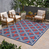 Outdoor Trellis Area Rug, Navy and Red - NH385803