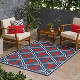 Outdoor Trellis Area Rug, Navy and Red - NH385803