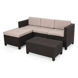 Outdoor Faux Wicker Print 3 Seater Sectional Set with Ottoman - NH951113