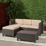 Outdoor Faux Wicker Print 3 Seater Sectional Set with Ottoman - NH951113