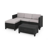 Outdoor Faux Wicker Print 3 Seater Sectional Set with Ottoman - NH951113