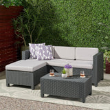 Outdoor Faux Wicker Print 3 Seater Sectional Set with Ottoman - NH951113