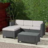 Outdoor Faux Wicker Print 3 Seater Sectional Set with Ottoman - NH951113