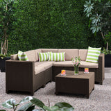 Outdoor All Weather Faux Wicker 5 Seater Sectional Sofa Set with Cushions - NH106903