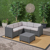 Outdoor All Weather Faux Wicker 5 Seater Sectional Sofa Set with Cushions - NH106903